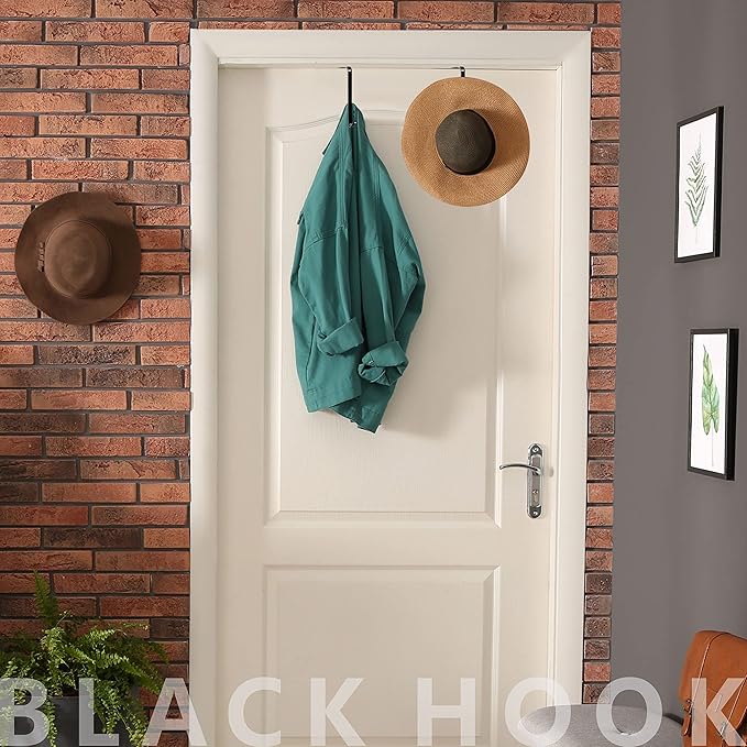 Vantasii 10 Pack Over The Door Hook, Sturdy Single Metal Over Door Hanger Electroplate Metal Hook for Hanging, Towels, Clothes, Bags, Cubicle, Bathroom Use (Black)