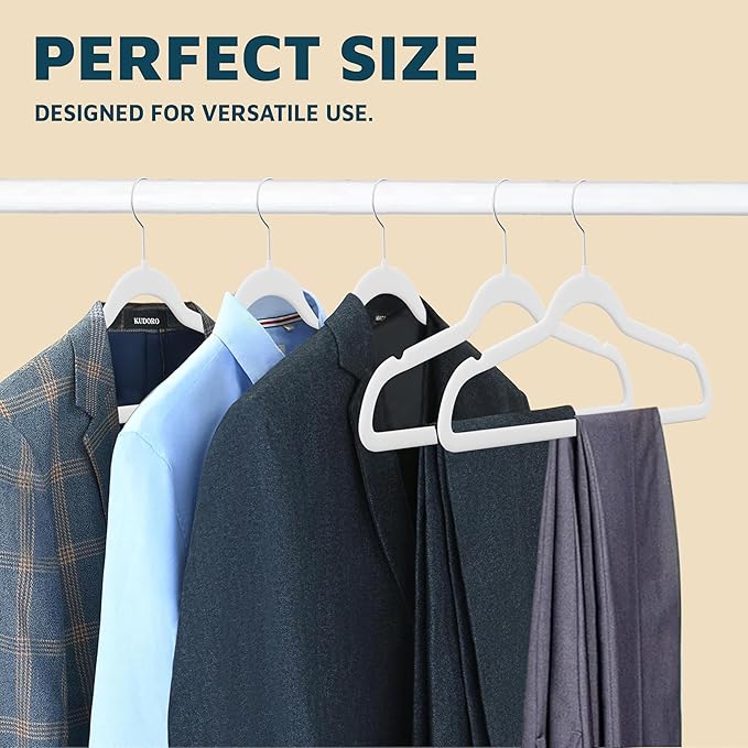 Lifemaster Velvet Clothes Hanger – with 360 Degree Swivel Hook and Non-Slip Shoulder Notch, Holds Up to 10 lbs, Heavy Duty Hanger Set, for Organizing Suit, Dress, Coat, and Clothes, Pack of 20, White