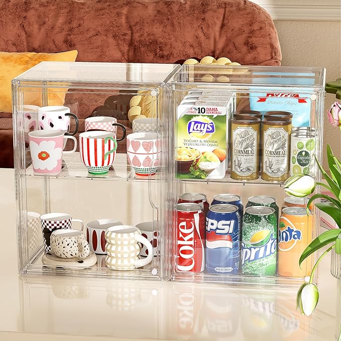 Clear Acrylic Display Case, Super Large Stackable Storage Bins Magnetic Attraction Lids, Acrylic Box for Collectibles, Figures, Cosmetic, Purse, Handbag, Wallet, 1 Pack,11.4x9.84x15.4 inch