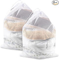 2 Pack Large Mesh Laundry Bags, 24" x 36" Heavy Duty Strong Drawstring Dirty Clothes Bags with Soft Breathable Net, Machine Washable Laundry Bag for College, Dorm, Camp, Travel and Family Use(White)