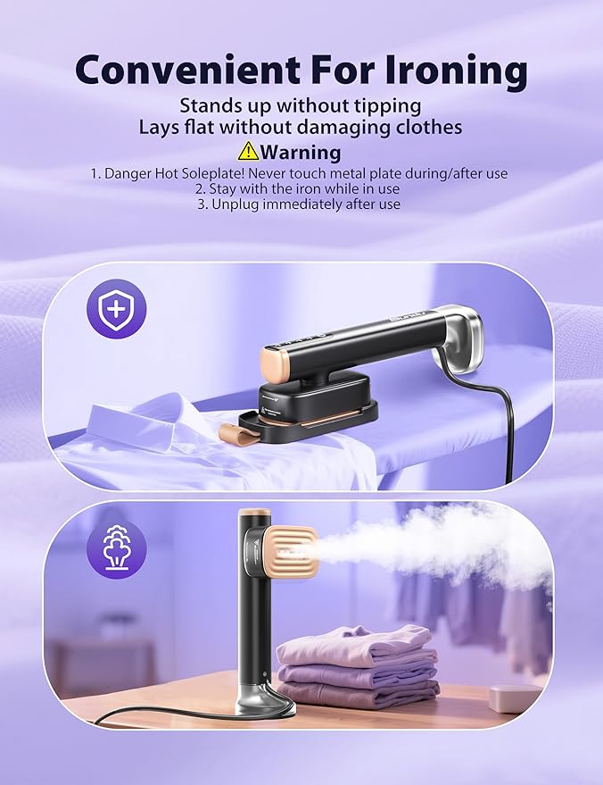 Steamer for Clothes Portable Handheld Garment Steamer,15s Fast Heat-up,180ml Tank,Steamer Ironing Gloves,35 Minutes of Continuous Ironing for Travel and Home(Black Gold)