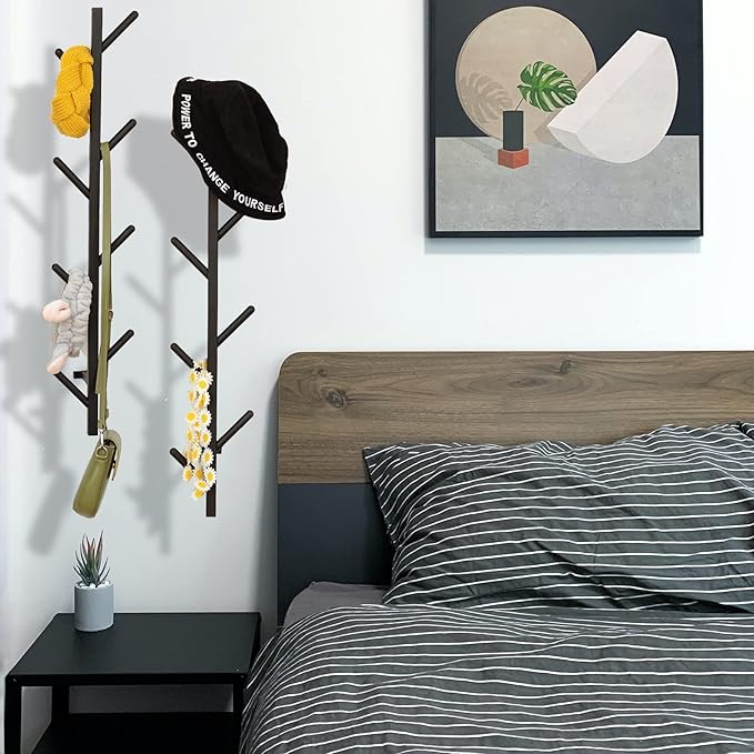 Modern Heavy Duty Coat Hanger Set of 2 - Wall Mount Hat Rack for Cowboy Hats, Baseball Caps & Jackets - Black Metal Coat Stand