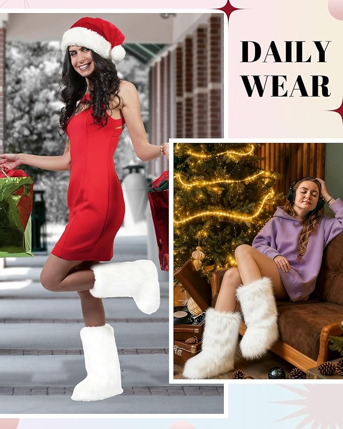 Berlune Faux Fur Fuzzy Leg Warmers Furry Boot Cuff Fur Fluffy Shoes Cover Sleeves for Women Valentines Winter Costumes