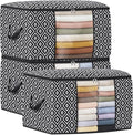 Direct 100L, 3 Pack, Storage Containers, Large Clothes Storage Bins Foldable Organization and Storage Bags with Reinforced Handle, Clear Window for Bedding, Blankets, Clothing, Black