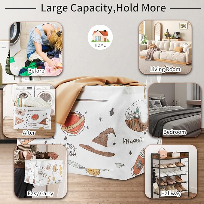 Nursery Decor,Baby Laundry Large Hamper Basket Foldable With Waterproof Pe Coating,Magic Dirty Clothes Basket for Kids,Bedroom,Bathroom Set,Toy Bin,Boys and Girls Birthday Gifts (Square)