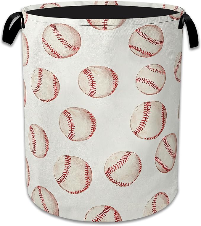 Groovy Baseball Laundry Basket Collapsible Laundry Hamper Clothes Toy Storage Bin for Bathroom Bedroom Room Decor 16" X 20.8"