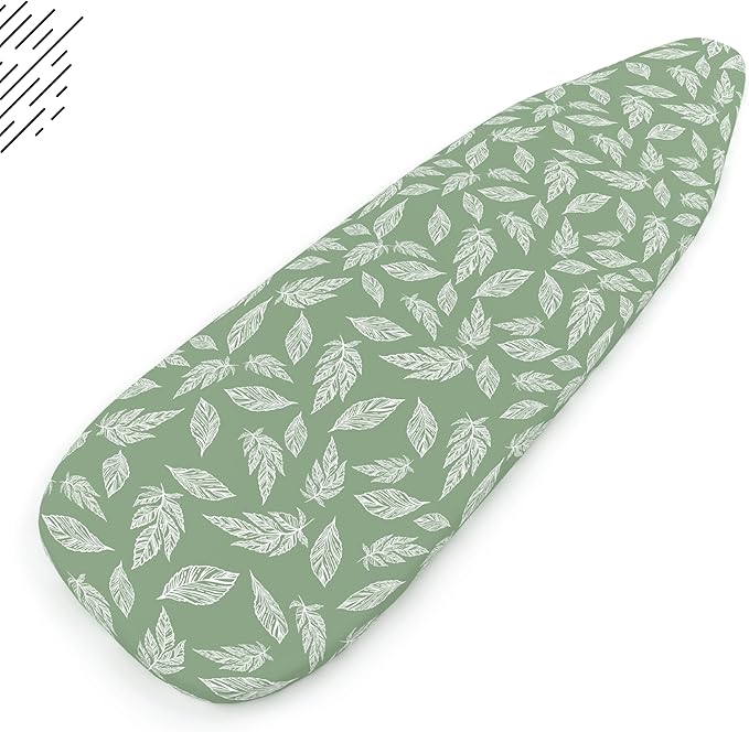 Encasa XO Ironing Board Cover and Pad 54"x18" - Thick 3mm Felt Padding, Drawstring Tightening & Lock, Easy Fit, Scorch & Stain Resistant, Fits X-Large Ironing Board - Big Leaves Green
