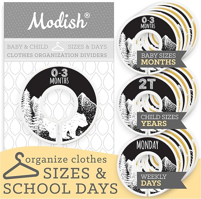 Baby Clothes Closet Organization, Hanging Size Dividers: Months & Years Sets, Girl Boy Neutral Black Yellow Woodland Animal Outdoor Mountain Forest Safari Explorer Nursery Décor, Useful Baby Gift