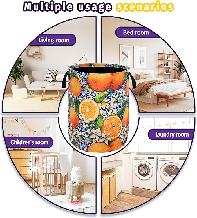 Tangerine Laundry Basket Mexican Tiles Foldable Oxford Cloth With Handle Portable Colorful Storage Basket Organizer Suitable For Laundry Room/Living Room/Children'S Room (18.9 X 16.5 Inch)