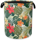 Tropical Palm Leaves Laundry Basket,Summer Flowers Clothes Hamper,Oxford Cloth Collapsible Nursery Hamper Storage Organization for Bedroom,Bathroom,Office,College Dorms,16x20 Inch