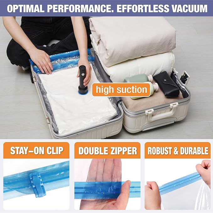 Vacuum Storage Bags, Vacuum Seal Space Saver Bags for Clothing, Travel Lugggage, Carry-on, Blankets, Comforters, Pillow, Bedding, 10 EPump