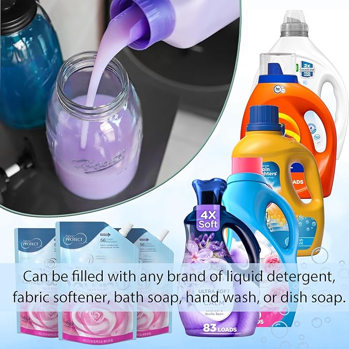 Glass Laundry Detergent Dispenser, Besuerte Set of 2 Laundry Detergent Containers, Refillable & Reusable 50oz Mason Jar Style Glass Soap Dispenser with Pump and Hanging Tags
