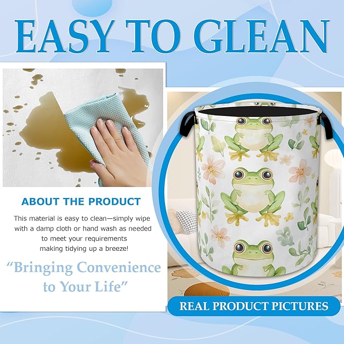 Cartoon Frog Flowers Laundry Hamper Collapsible Laundry Basket Portable Clothes Toy Storage Bin for Bathroom Bedroom Room Decor 16 X 20.8 Inch