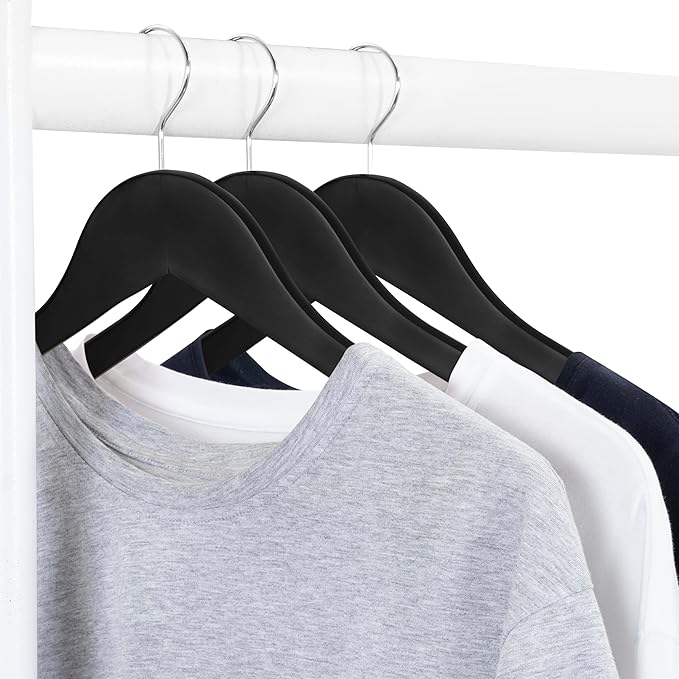 Black Wooden Hangers 20 Pack – Luxury Non-Slip Clothes Hangers for Suits, Pants & Coats – Velvet Bar & 360° Hook – Durable Wooden Coat Hangers for Men & Women- Heavy-Duty for Business & Homes SAMSARC