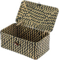 Hipiwe X-small Wicker Basket with Lid Natural Seagrass Storage Baskets Box Handwoven Household Organizer Box Multipurpose Woven Storage Basket for Shelf Closet,Black