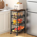 Hoctieon Rolling Storage Cart, 4-Tier 11.8" Wide Panel Kitchen Storage Cart, Utility Carts with Handle & Wheels, Mobile Shelving Unit, Metal Frame Narrow Carts for Home Kitchen, Laundry, Rustic Brown