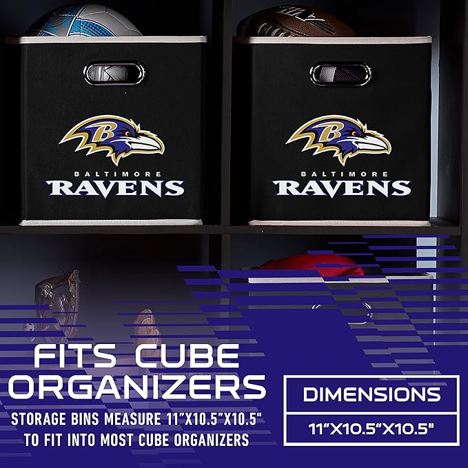 Franklin Sports NFL Storage Bins - Collapsible Cube Container + Basket - NFL Office, Bedroom + Living Room - 11"x11"