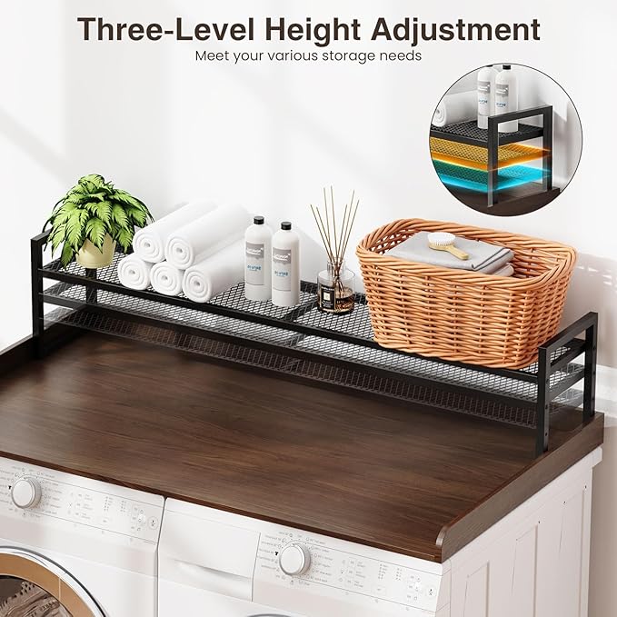 Washer Dryer Countertop with Shelf, 54" x 27.5" Wooden Washer and Dryer Topper, Laundry Countertop with Anti-Slip Pads, Washer Dryer Topper for Laundry Room Organization and Storage (Dark Wood)