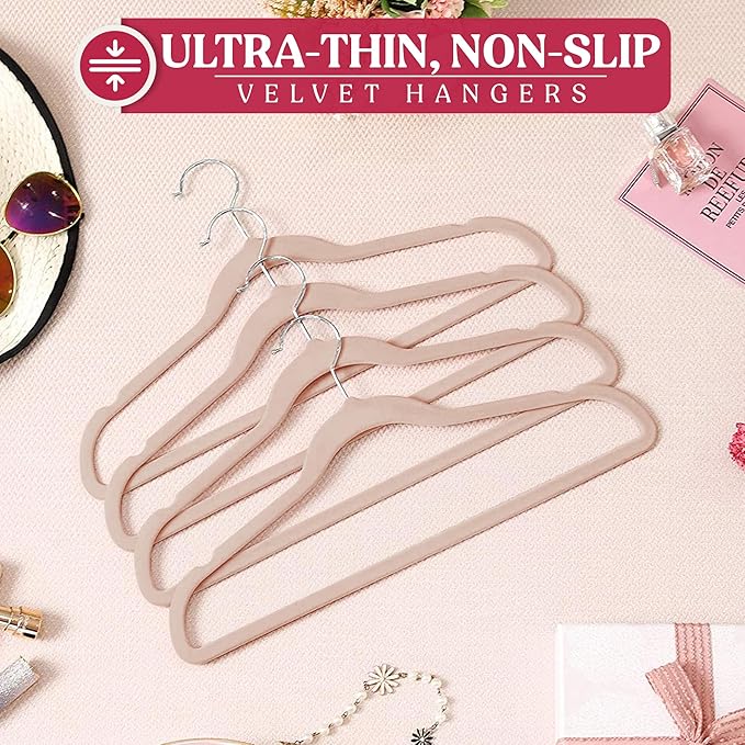 LDC Pink Velvet Hangers 30 Pack - Premium Non-Slip Clothes Coat Pants Felt Hanger for Closet - Heavy Duty Space Saving 360° Swivel Hook Hangars - Pink