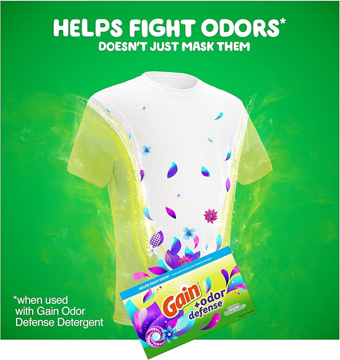 Gain Dryer Sheets Plus Odor Defense, Super Fresh Blast Scent, 120 Count, Helps fight static and odor, laundry sheets