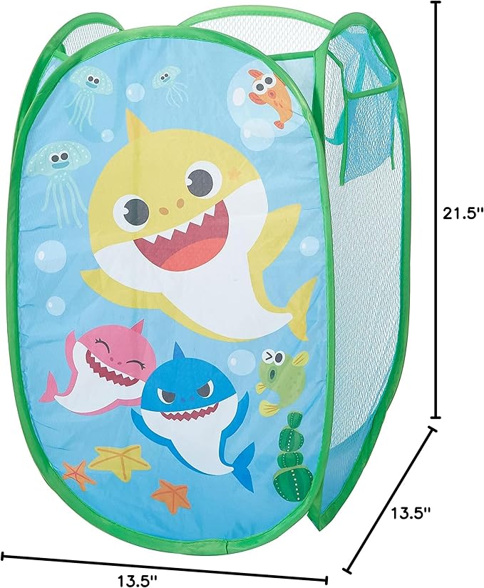 Baby Shark Pop-Up Hamper,Kids Laundry Storage Bin with Durable Carry Handles, 21" x 13.5" x 13.5" Collapsible Organizer