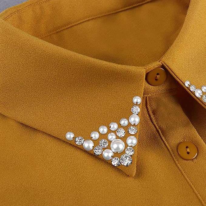 Chiffon Beading Half-Shirt Blouse Detachable Lace Fake Collars Dicky Collar Faux Collar for Women Girls