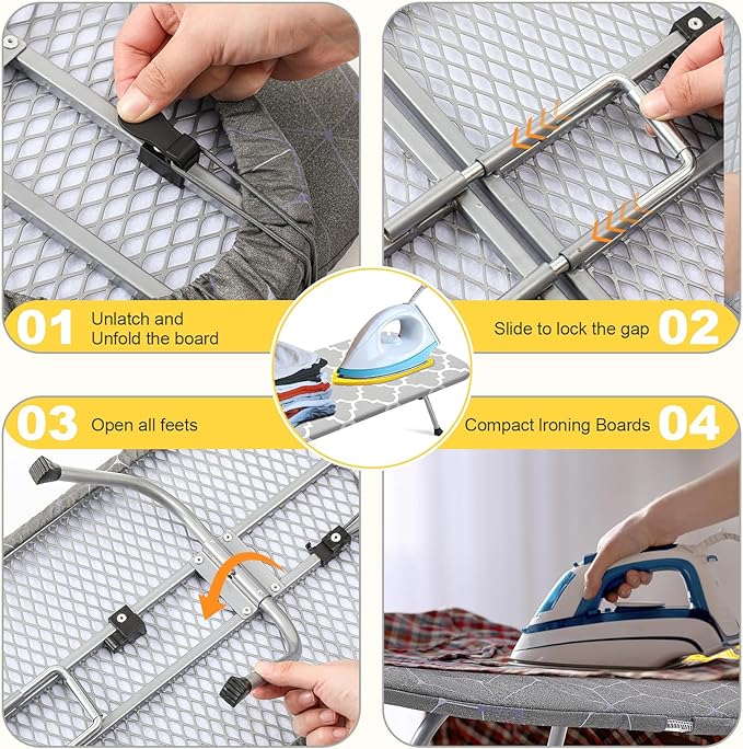 Chunful Portable Tabletop Ironing Board, Foldable Small Compact Ironing Board with Mat & Hook for Hanging Travel Mini Iron Non Slip Feet Table Storage for Dorm Space, 32 x 12 in(Elegant,Dark Gray)