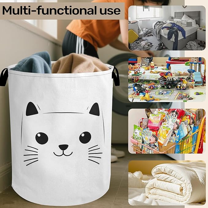 Cute Cat Foldable Laundry Hamper - Waterproof Fabric Storage Basket with Handles, Clothes Hampers for Laundry,Bedroom,Dorm