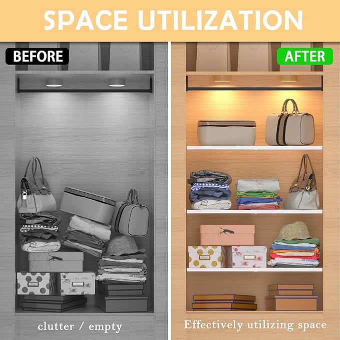 Adjustable Closet Shelves Divider, Expandable Metal Hanging Shelves Closet Separator for Closet Cabinet Wardrobe Cupboard Bedroom, 2 Pack