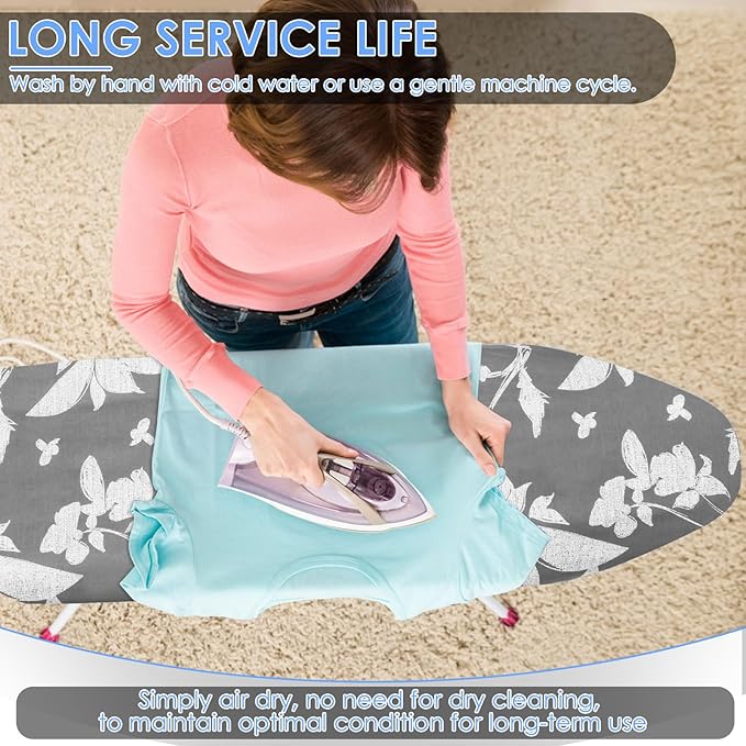 Ironing Board Cover and Pad 19"x55" Extra Thick Natural Cotton, Iron Board Cover Fits Most Ironing Boards with retractable drawstring, Scorch and Stain Resistant Padding, Heavy Duty Elastic Edge