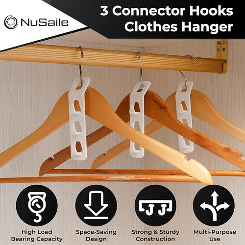 3 Hook Clothes Hanger Connector Hooks - Sturdy Plastic Space Saving Hanger Holders - Vertical Closet Hangers with 3 Hooks - Cascading Clothes Hangers - Vertical Closet Organizer - 12 pc
