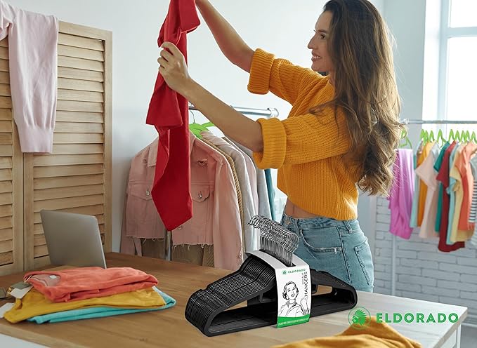 Eldorado Non-Slip Adult Hangers, Multicolor, for Everyday Use Value Packs (Midnight Black, 400)
