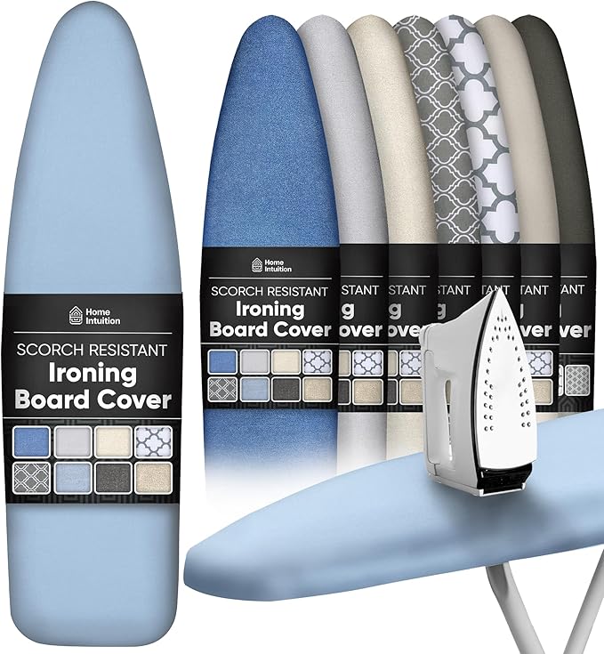 Home Intuition Extra Thick Ironing Board Cover and Pad Iron Scorch Resistant with Hook and Loop Secure Fastener and Elastic Edge,15x54, Standard Size Coated Thick Padding, Light Blue
