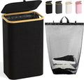 100L Laundry Hamper with Lid, Large Laundry Basket with Bamboo Handles, Clothes Hampers for Laundry with Removable Bag, Dirty Clothes Hampers for Bedroom Aesthetic, Black