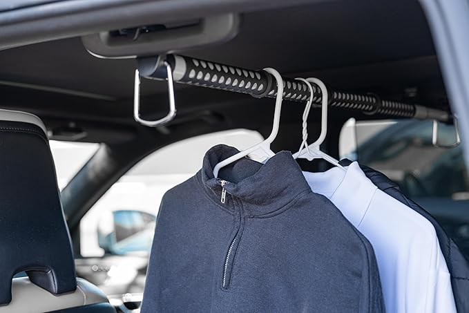 Hitts Brands Expandable Car Clothes Hanger Bar – Adjustable 35"-56" Clothes Hanging Rod for Car, SUV & Truck, Heavy-Duty No-Slip Clothes Rack Organizer for Travel & Storage
