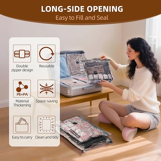 Travel Vacuum Storage Bags,6 Pack Carry-On Size Compression Packing Bags for Luggage and Suitcase, Space Saver for Clothes and Clothing Travel 80% Space Saver.
