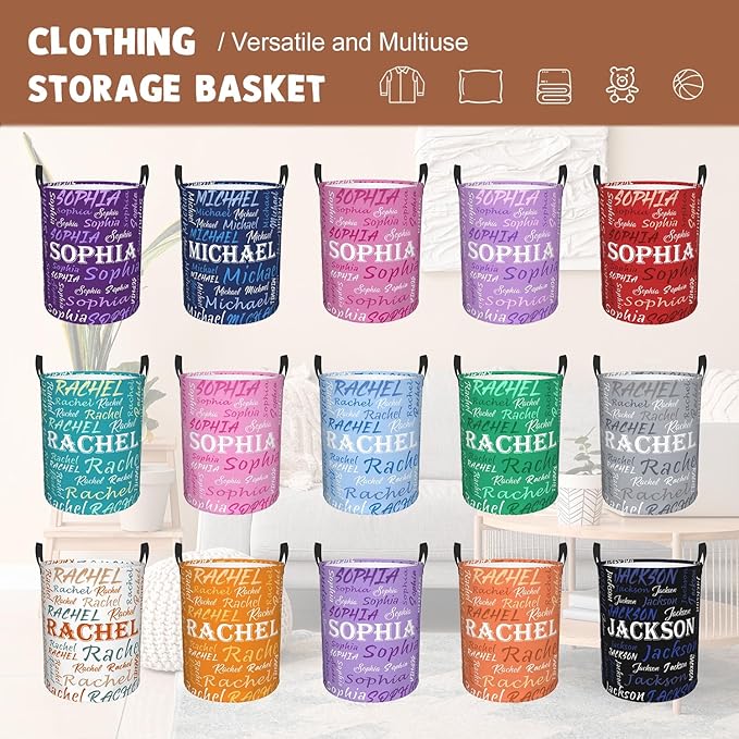 Custom Name Laundry Hamper, Personalized Laundry Basket with Name for Baby Boys Girls, Customized Collapsible Dirty Clothes Hamper Storage with Handles for Bedroom Bathroom Dorm Room Decor