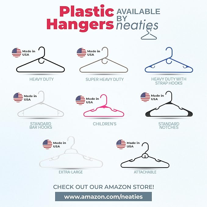 Neaties Super Heavy Duty Clothes Hangers 12 Pack – Made in the USA - 10lb Capacity, Thick Plastic Hangers for Pants, Coats, Jackets, Jeans and Adult Clothing – White & Gray
