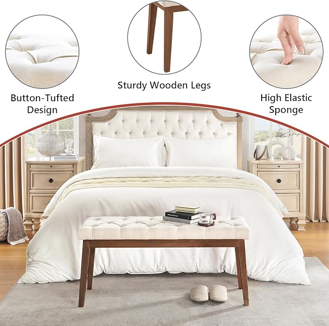 Upholstered Bench for Bedroom End of Bed,42.5-inch Entryway Bench for Living Room,Dining Bench with Padded Seat and Solid Wood Leg for Kitchen Bedroom,Indoor and Hallway