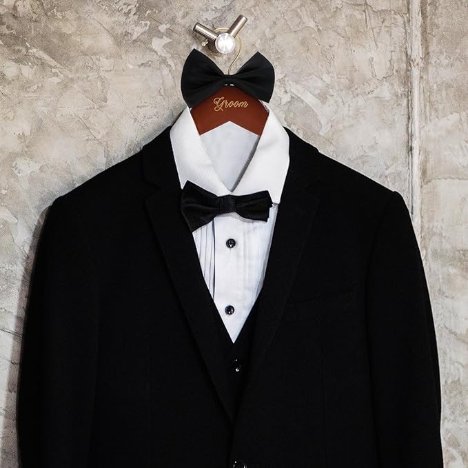 2 Pcs Bride and Groom Hangers Bride Hanger Wedding Dress Hanger Wedding Hangers with Bow Tie for Tuxedo Suit Bridal Shower Gifts