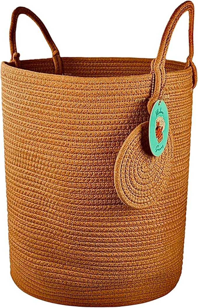 Modern Granny Large Cotton Rope Laundry Hamper 15x20 Inch Dual Secure Woven Handle for Living Room Closet Clothes Blanket Organization