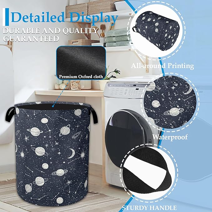 Star Moon Laundry Basket Collapsible Laundry Hamper with Handle, Oxford Clothes Toy Storage Bin for Bathroom Bedroom Room Decor, Gift Basket 16" X 20.8"