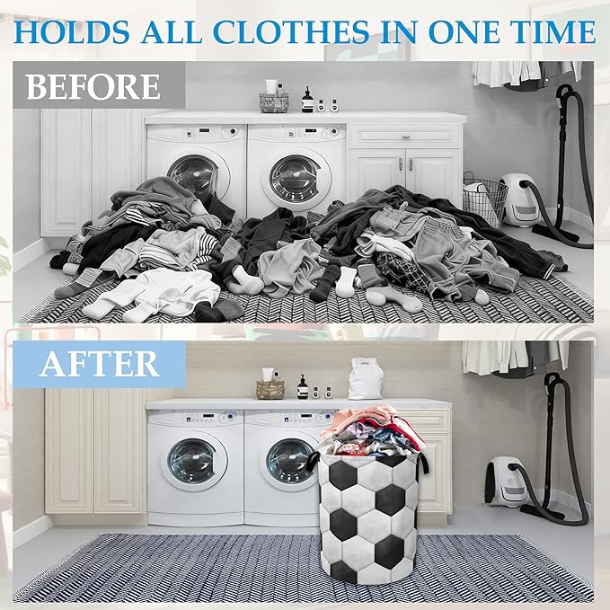 Hexagon Football Laundry Basket Collapsible Laundry Hamper, Oxford Cloth Storage Bin for Room/Bathroom/Bedroom/Dormitories 16" X 20.8"