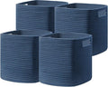 UBBCARE Set of 4 Storage Basket-11 X 10.5 X 10.5 In, Cotton Rope Basket for Shelves, Toys, Book, Cube Storage Bins with Handles, Woven Storage Basket for Organizing, Navy Blue