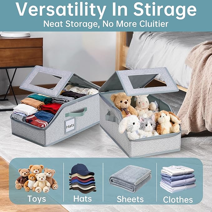 luckin smile Hat Organizer for Baseball Caps - Holds Up to 30 Caps, Includes 4 Hat Hooks, Closet Stackable Hat Box with Cardboard, Sturdy & Durable Dustproof Baseball Cap Organizer (2, Light Gray)