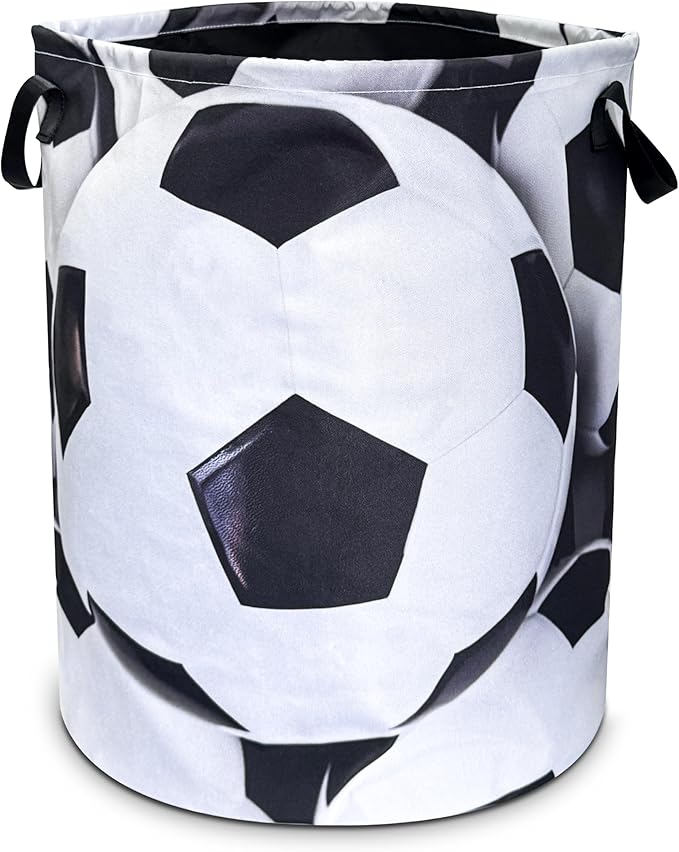 Soccer Laundry Basket Ball Foldable Oxford Cloth Funny Tote Bag Laundry Hamper Clothes Storage Bucket Organizer For Bathroom/Laundry Storage/Bedroom 18.9x16.5 In