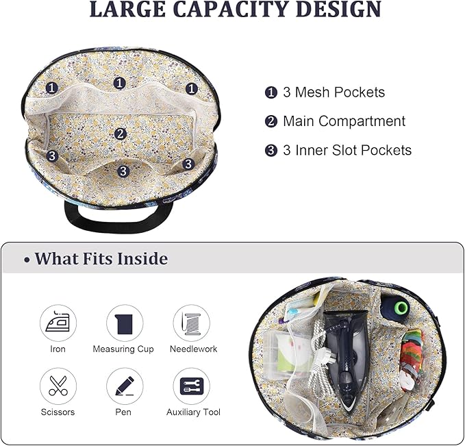 KOKNIT Full Size Iron Storage Bag, Stylish Portable Steam Iron Bag, Christmas Gift Tote For Ironing accessories & Travel (Navy Butterfly)