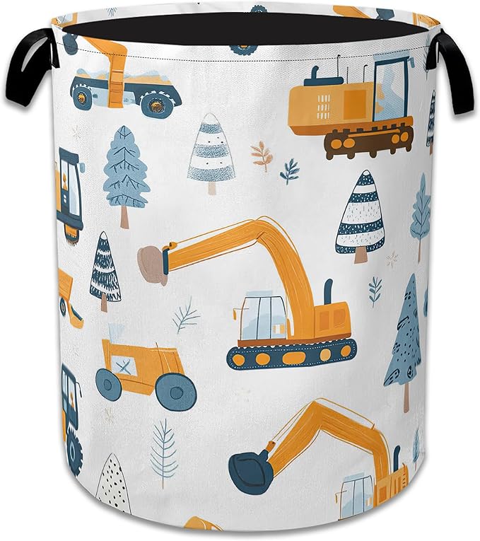 Cartoon Excavator Laundry Basket Collapsible Laundry Hamper Clothes Toy Storage Bin for Bathroom Bedroom Room Decor 16" X 20.8"