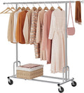 Tajsoon Heavy Duty Clothes Rack Foldable Garment Rack with Wheels and Extendable Rod, Freestanding Clothing Rack for Hanging Clothes, Adjustable ＆ Collapsible Rolling Racks with Bottom Shelf, Chrome