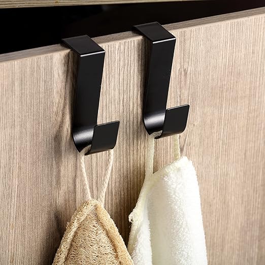 Hotop 12 Pcs Over The Cabinet Drawer Door Hooks 1.12 Inch for Hanger in The Cabinet Decoration Hooks Sturdy Metal Z Shaped Hanger Peg for Bathroom Clothes Towel(Black)